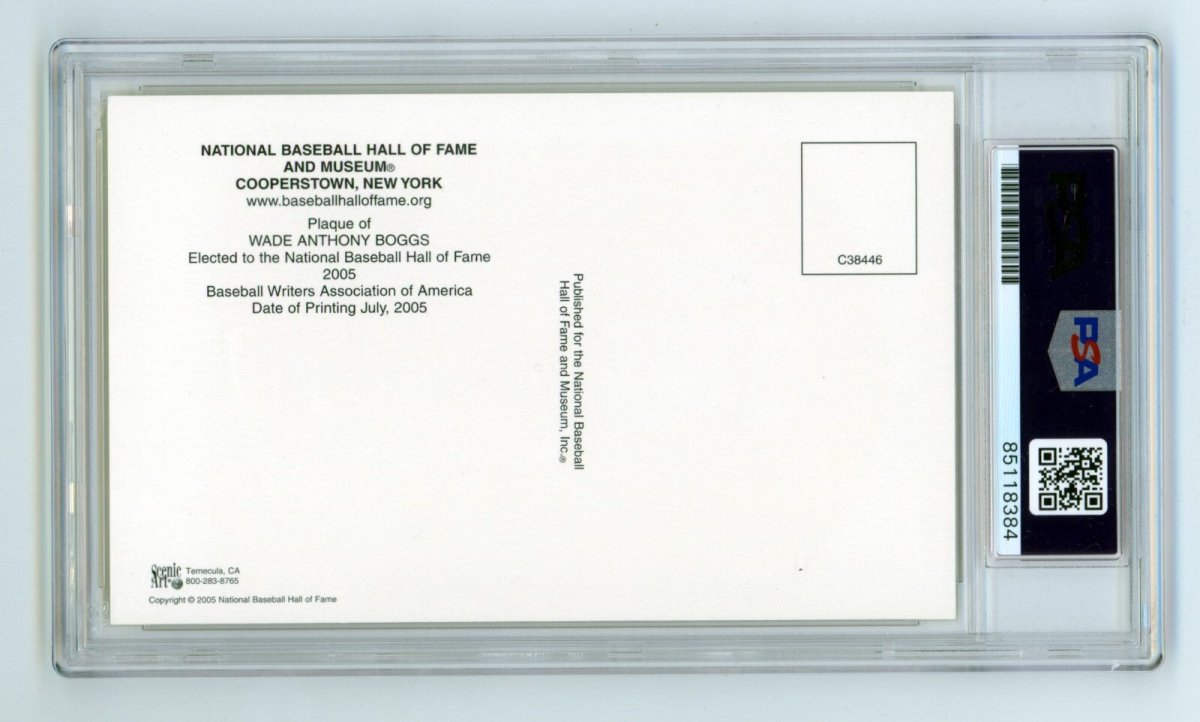 Wade Boggs Signed Yellow HOF Plaque Post Card w/ 3 Insc. PSA Authentic Auto