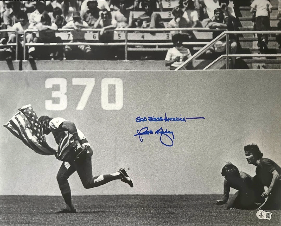 Rick Monday Signed 16x20 Flag Photo w/ God Bless America Beckett Witness BAS COA
