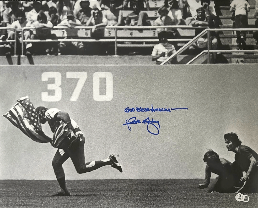 Rick Monday Signed 16x20 Flag Photo w/ God Bless America Beckett Witness BAS COA