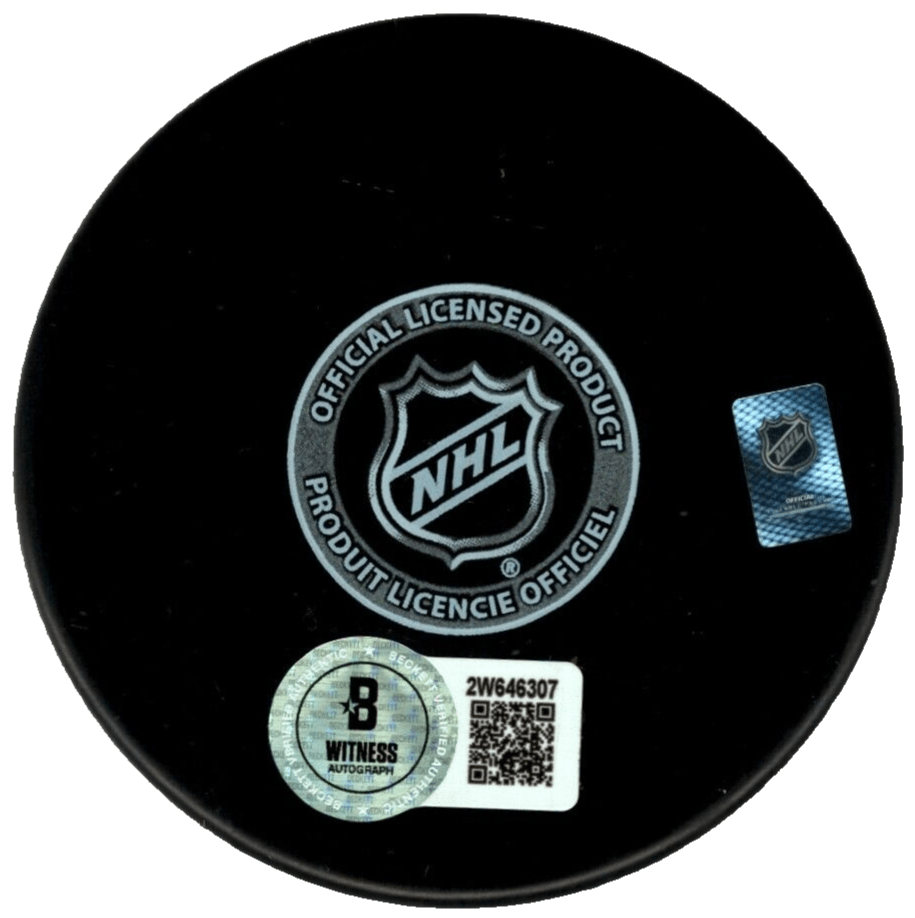 Adam Oates Signed Boston Bruins Puck w/ 3 Insc Beckett Witness BAS COA