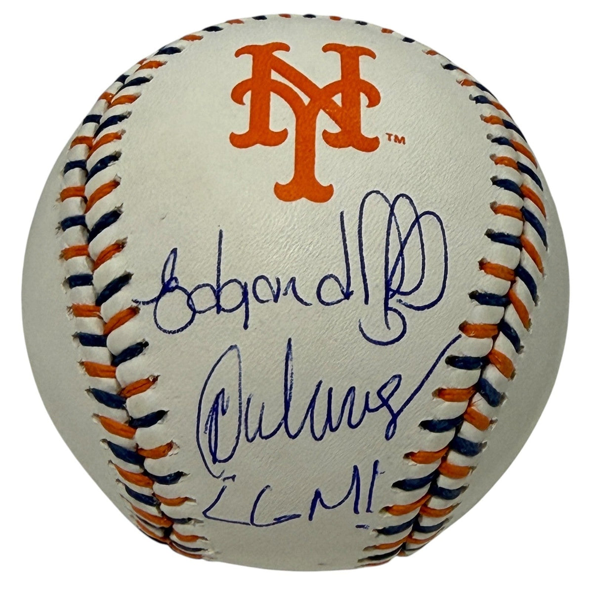 Edgardo Alfonzo &amp; Rey Ordonez Dual Signed Mets Logo Baseball w/ LGM! JSA W COA