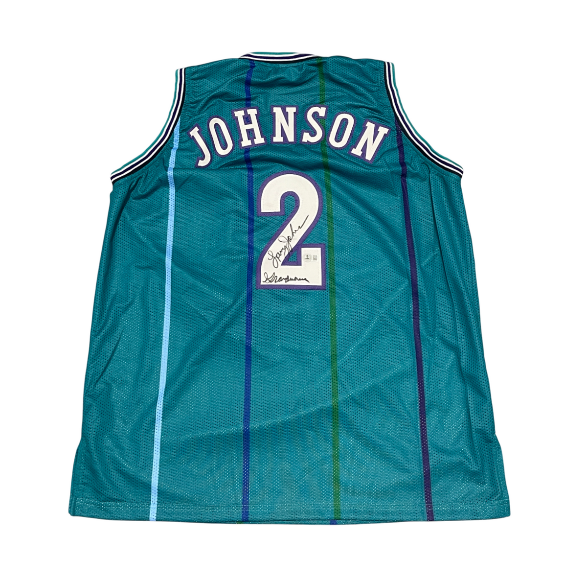 Larry Johnson Signed Hornets Custom Jersey w/ Grandmama Beckett Wit BAS COA