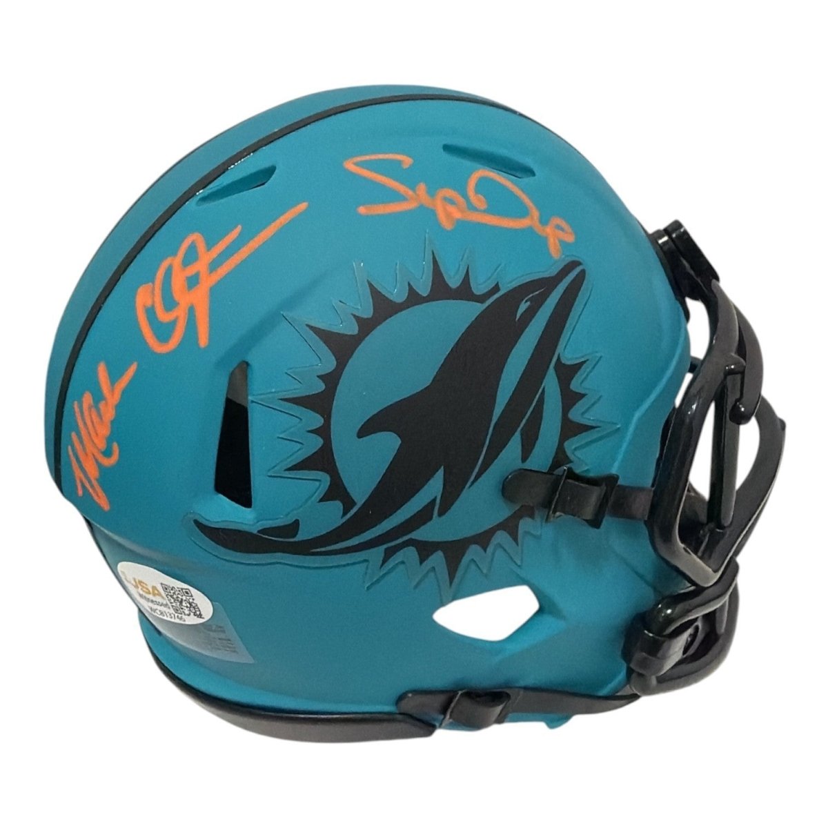 Mark Clayton &amp; Mark Duper Dual Signed Dolphins Rave Mini Helmet JSA Wit COA