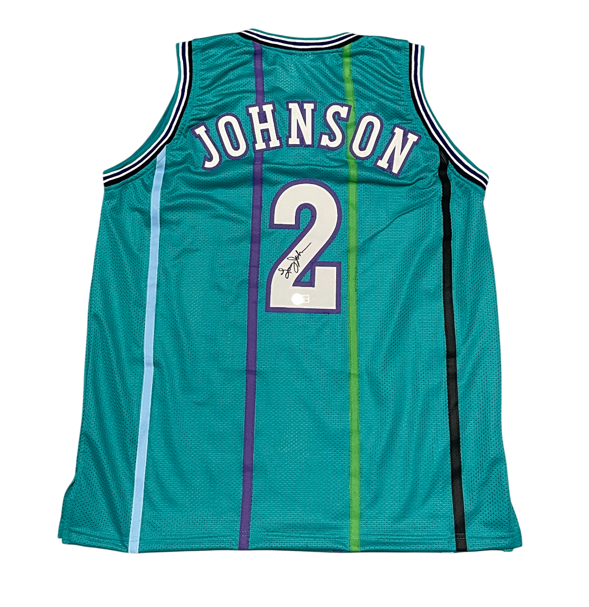 Larry Johnson Signed Custom Charlotte Jersey Beckett Witness BAS COA