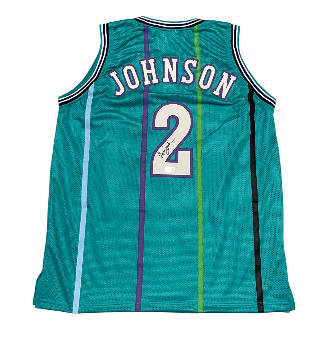 Larry Johnson Signed Custom Charlotte Jersey Beckett Witness BAS COA