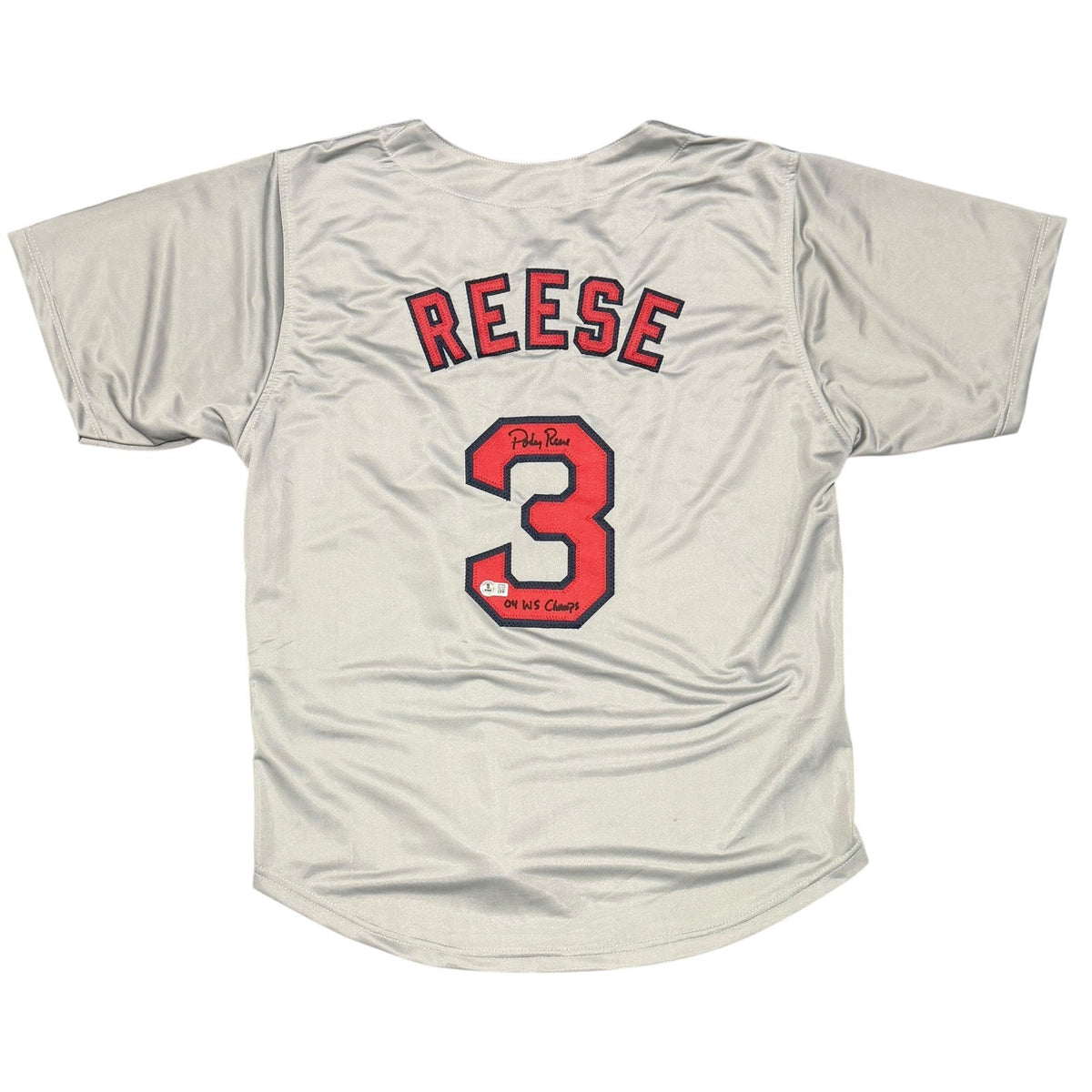 Pokey Reese Signed Red Sox Custom Jersey w/ 04 WS Champs Beckett Witness BAS COA