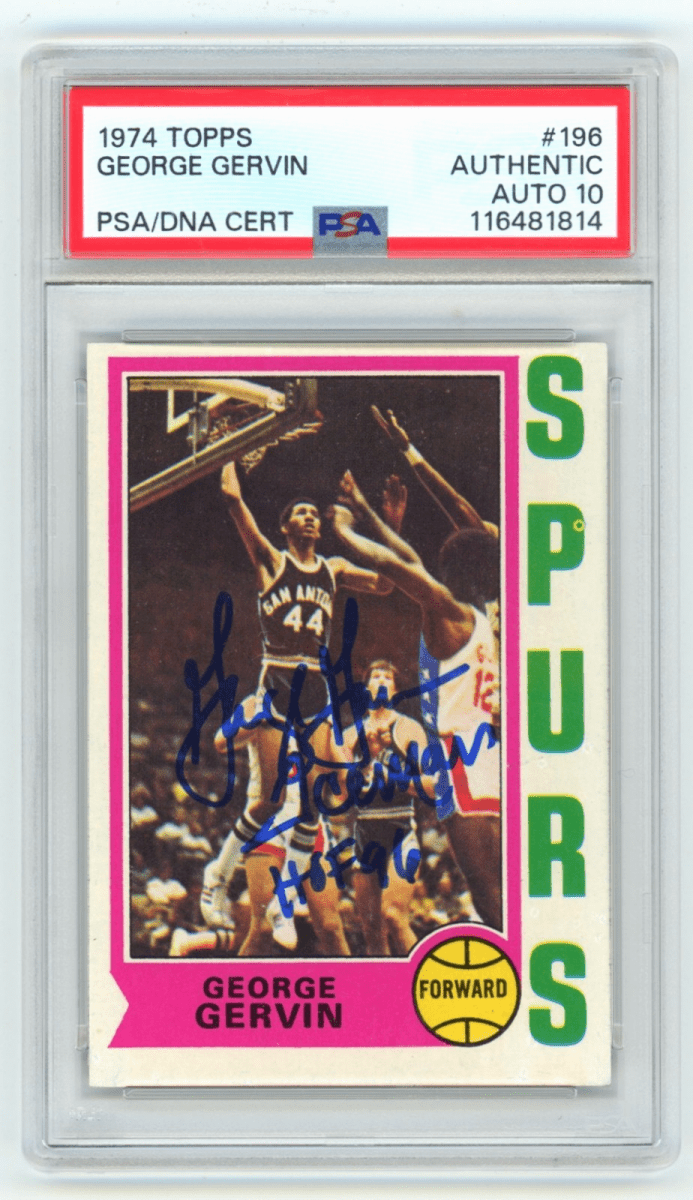 George Gervin 1974-75 Topps #196 Signed Rookie RC w/ Iceman + HOF 96 PSA 10 Auto