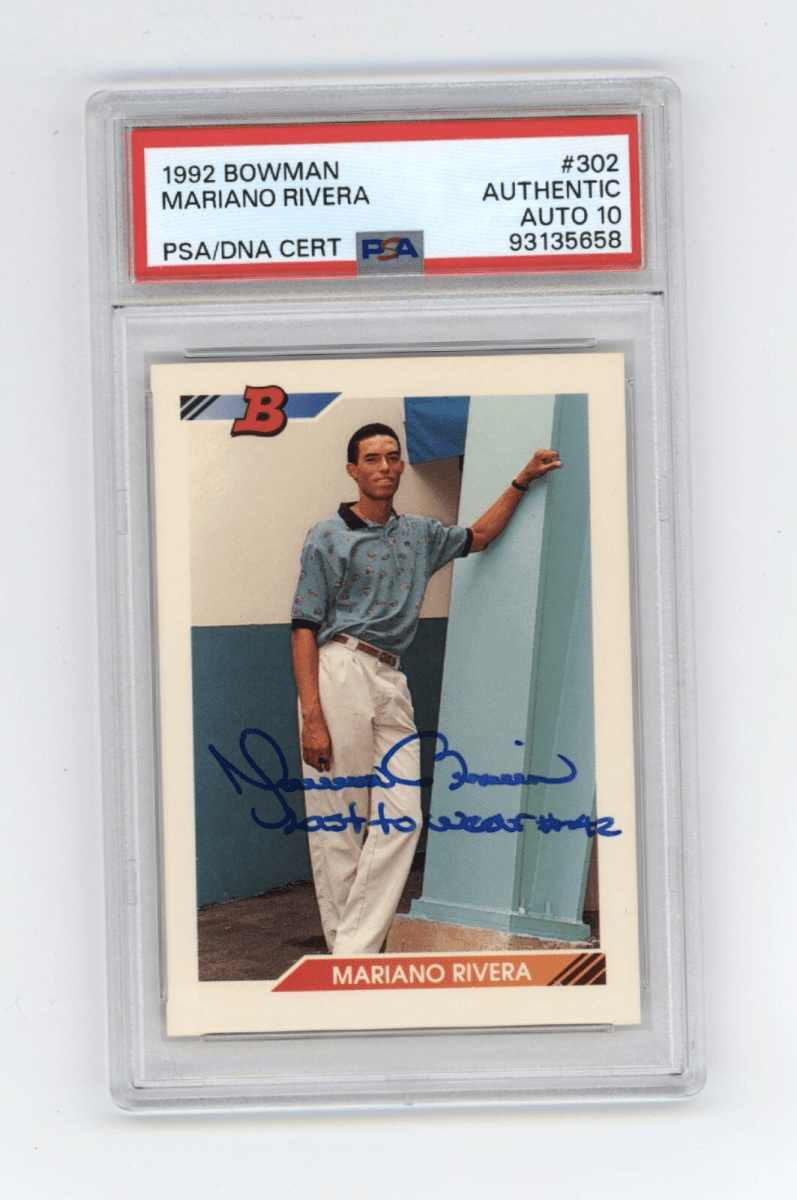 Mariano Rivera 1992 Bowman #302 Rookie RC Last To Wear 42 Ins Signed PSA 10 Auto