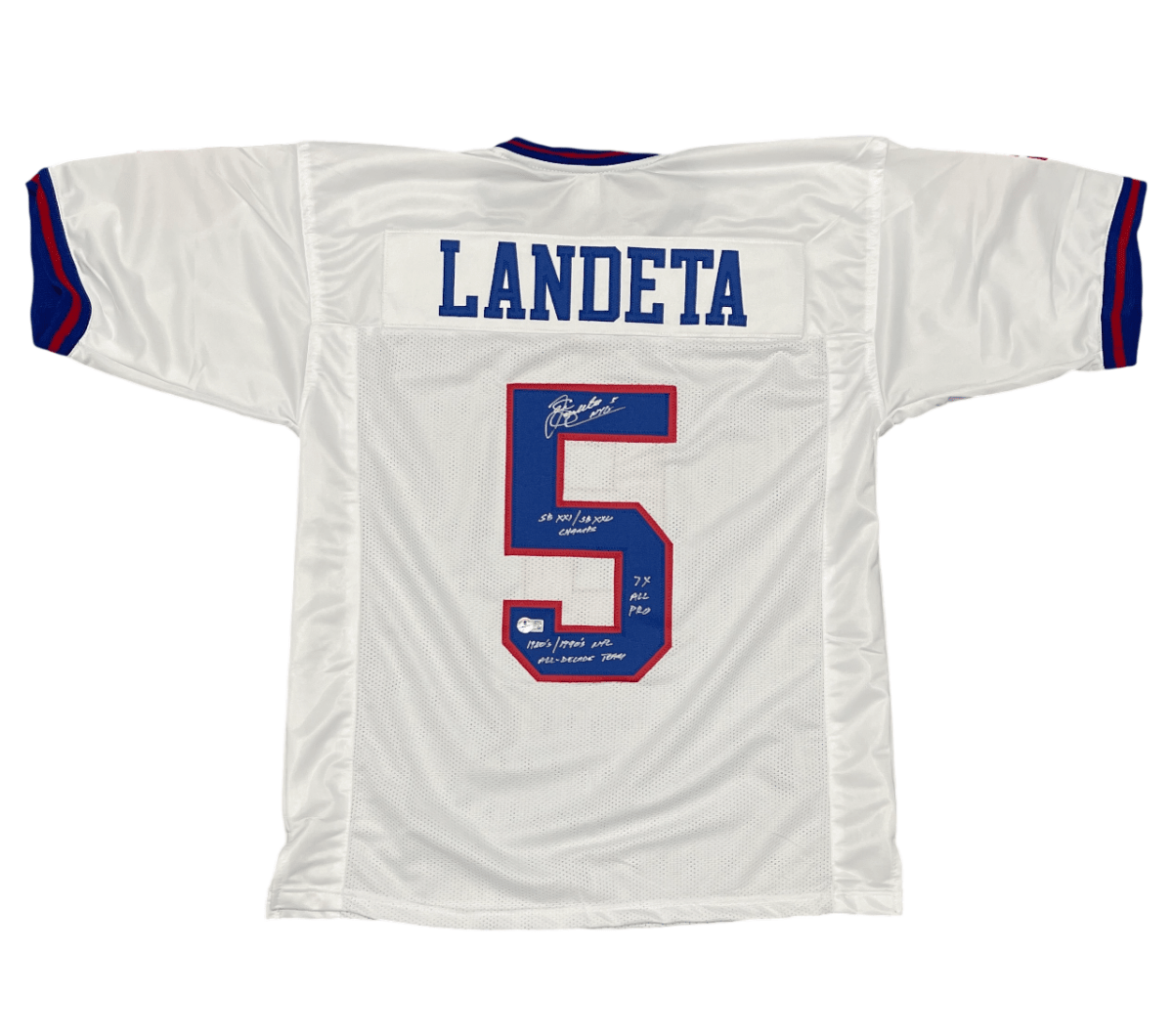 Sean Landeta Signed New York Giants Custom Jersey w/ 3 Ins Beckett Wit BAS COA