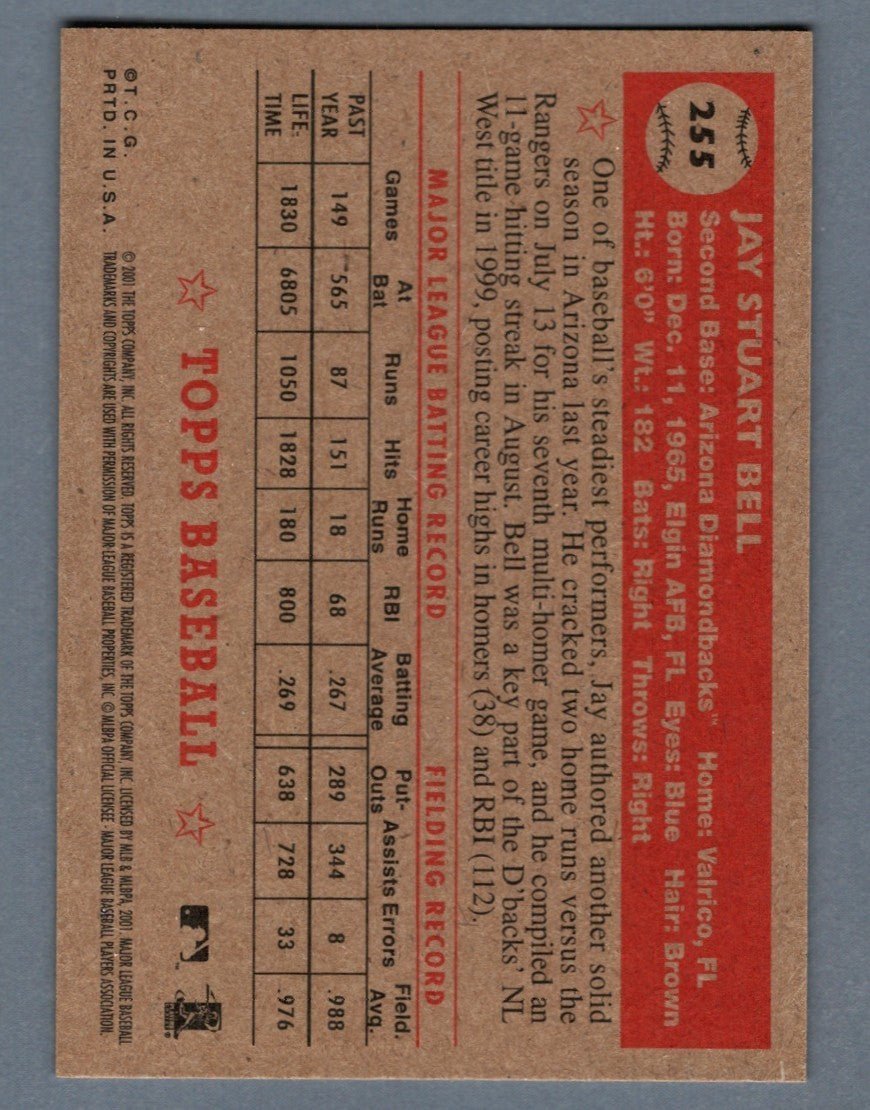 Jay Bell Signed 2001 Topps Heritage #255 LSCM COA Arizona Diamondbacks