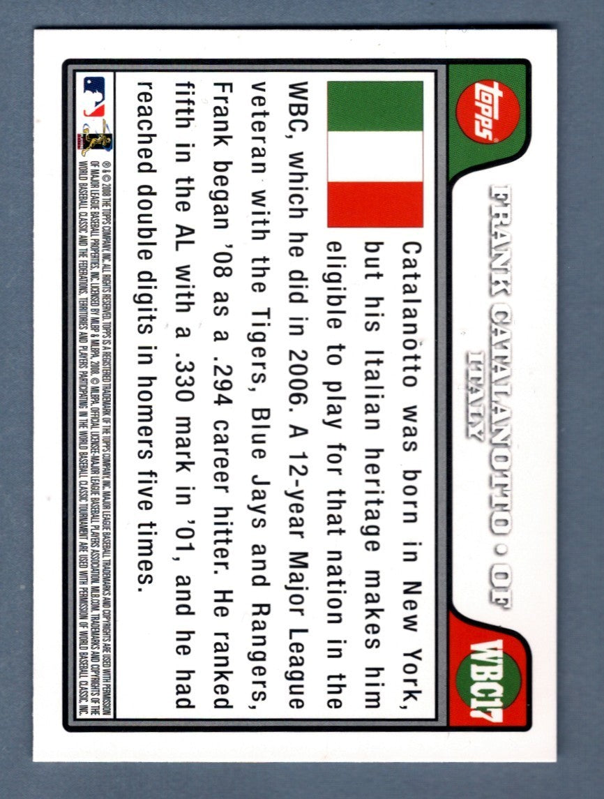 Frank Catalanotto Signed 2009 Topps WBC #WBC17 w/ Forza Italia Insc. LSCM COA