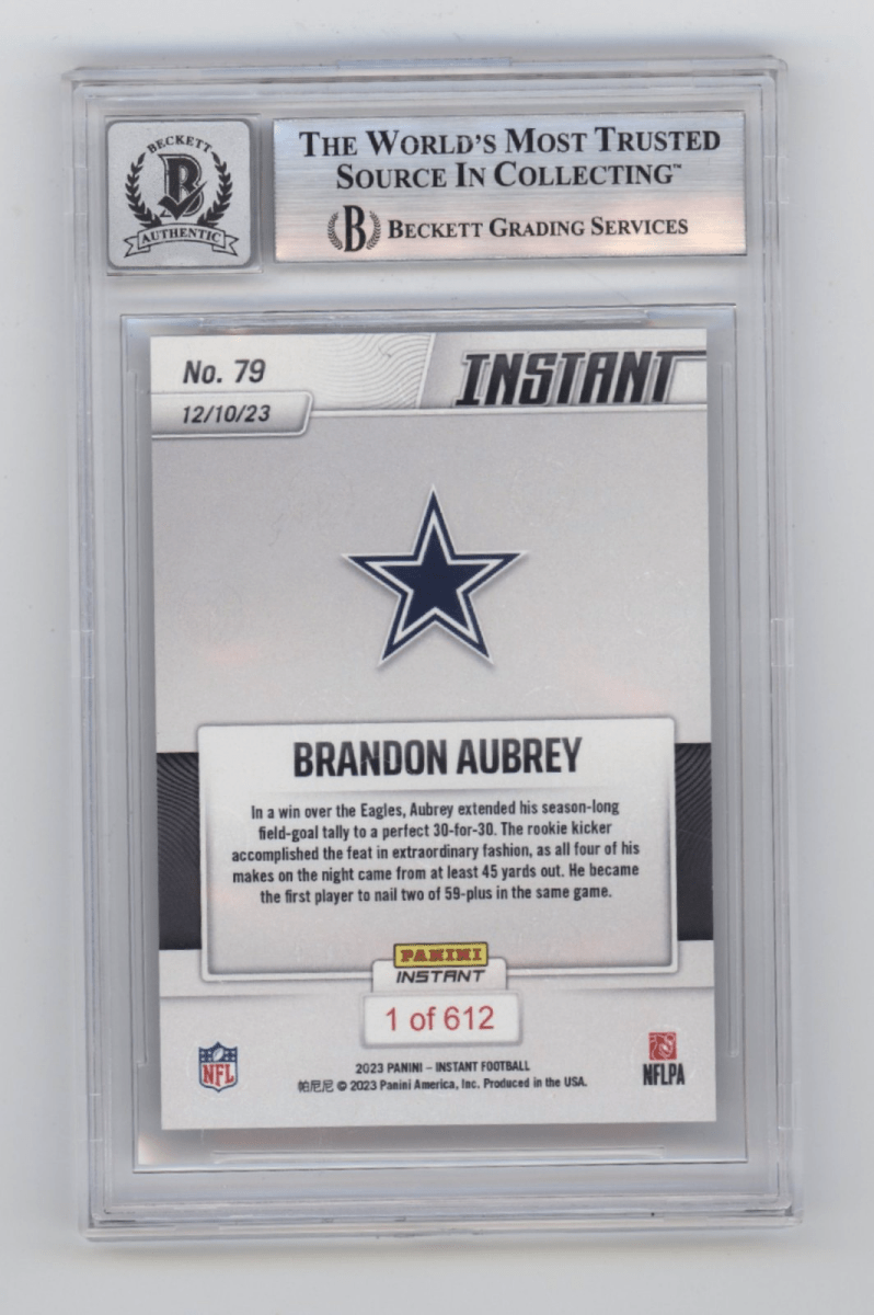 Brandon Aubrey 2023 Panini Instant #79 /612 Rookie RC Signed BGS 10 Auto Cowboys