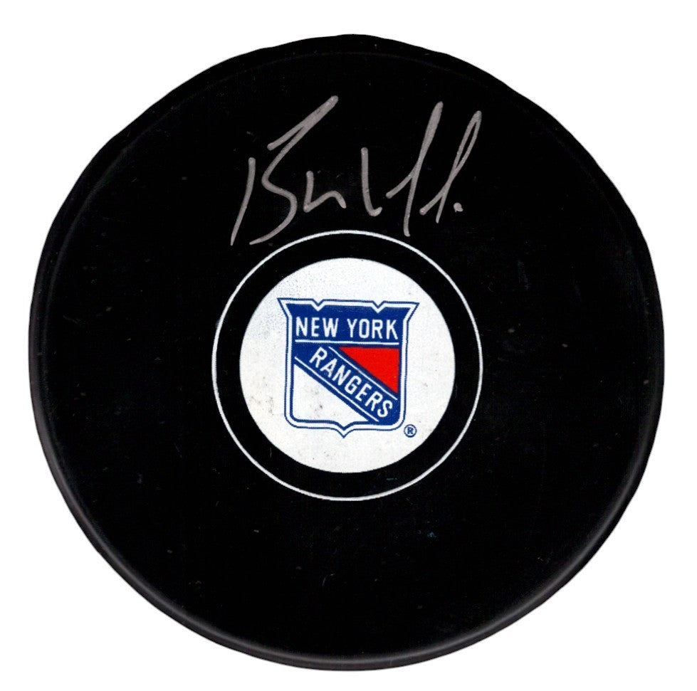Bernie Nicholls Signed Autographed New York Rangers Logo Puck JSA Witness COA