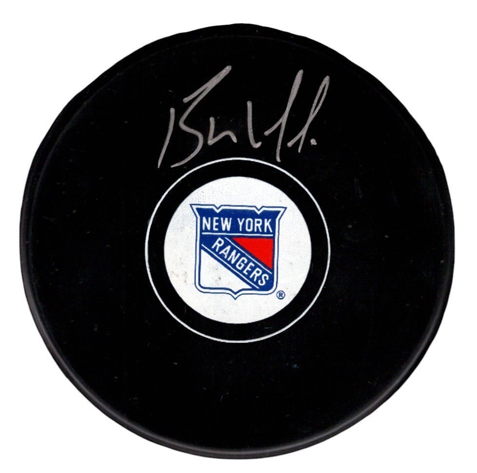 Bernie Nicholls Signed Autographed New York Rangers Logo Puck JSA Witness COA