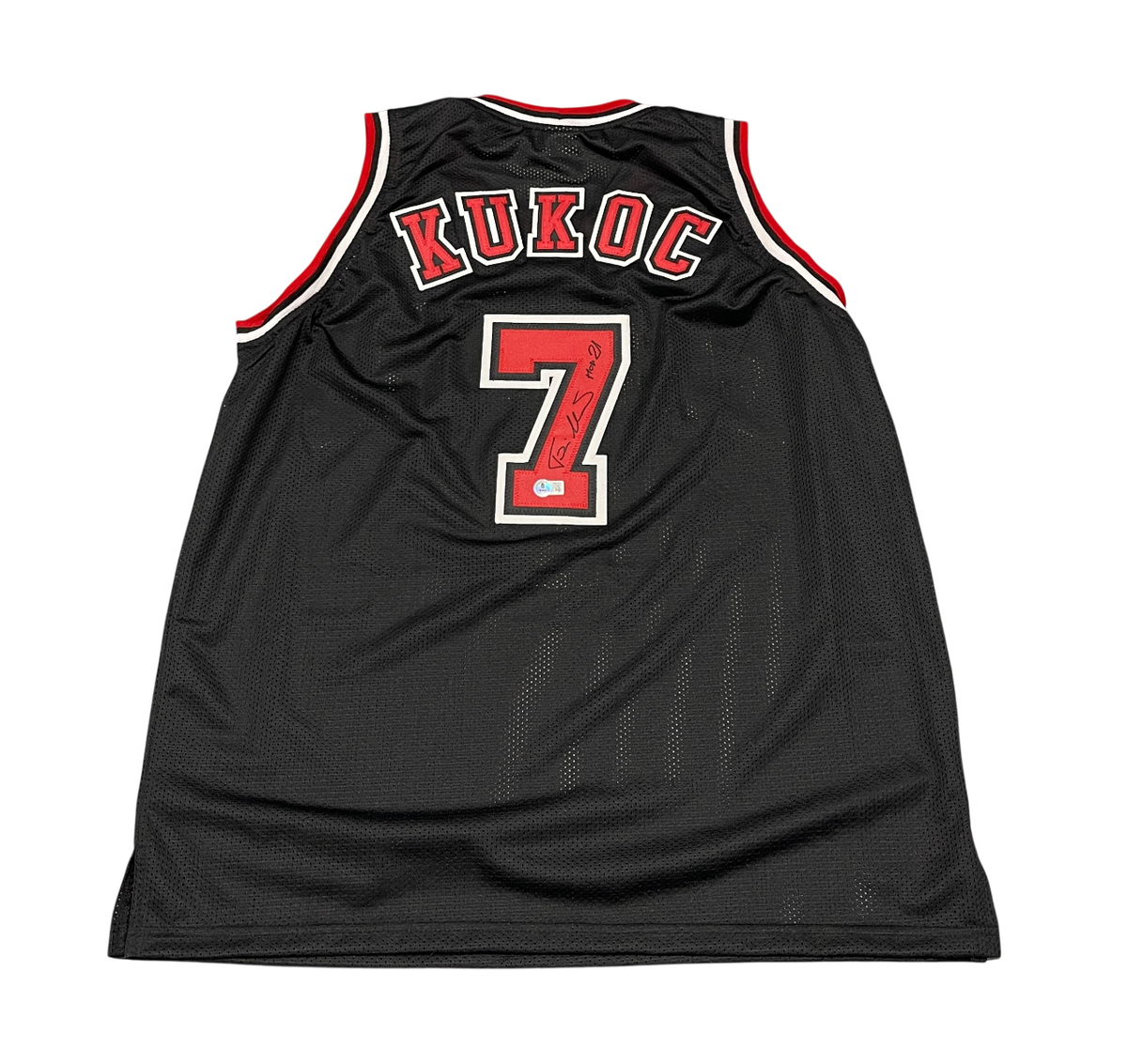 Toni Kukoc Signed Chicago Bulls Custom Jersey w/ HOF 21 Beckett Wit BAS COA