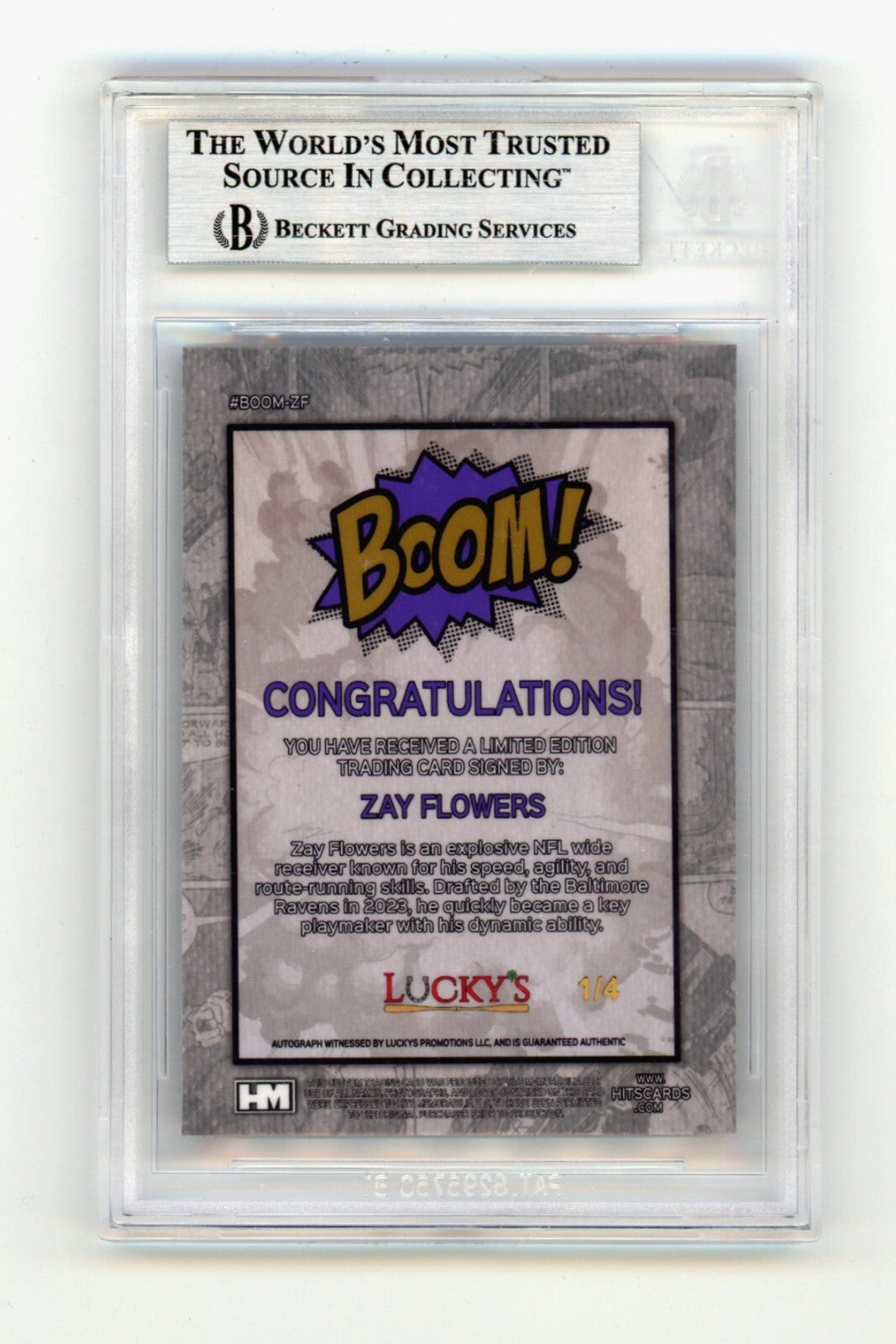 Zay Flowers 2024 Hits Memorabilia BOOM Purple /4 Signed BGS BAS Auto Ravens