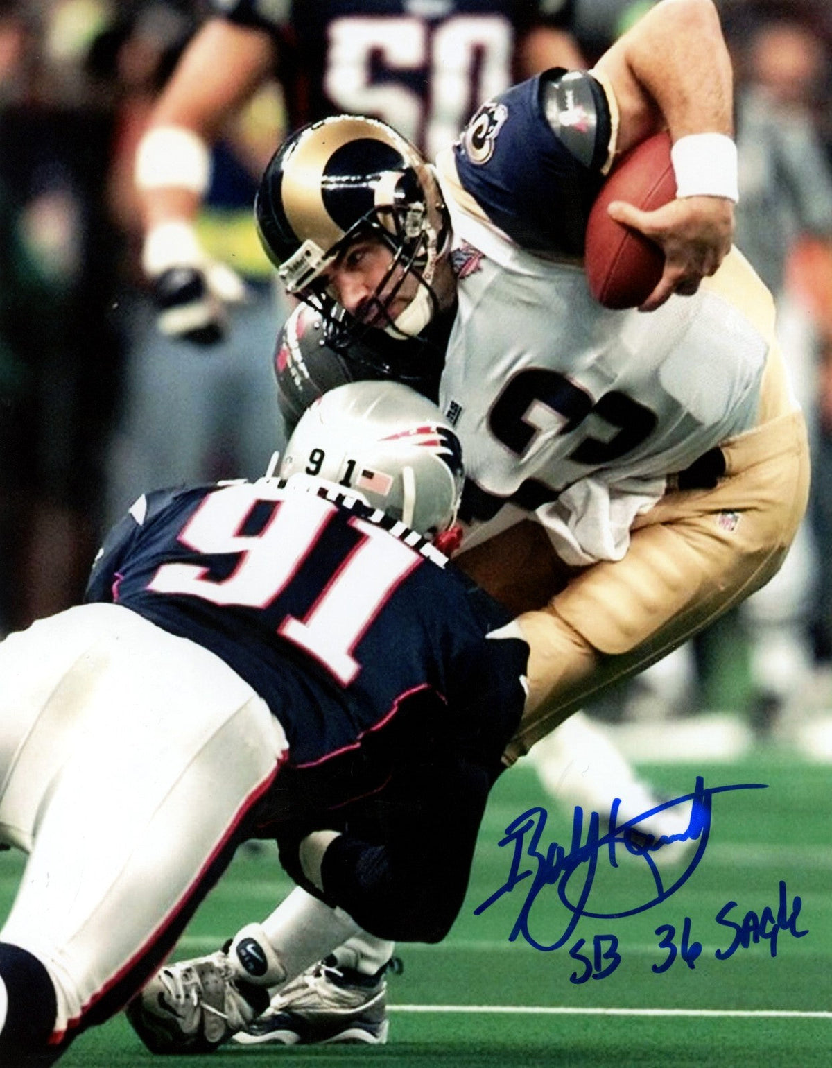 Bobby Hamilton Signed Autographed Patriots 8x10 Photo w/ SB 36 Sack LSCM COA #2