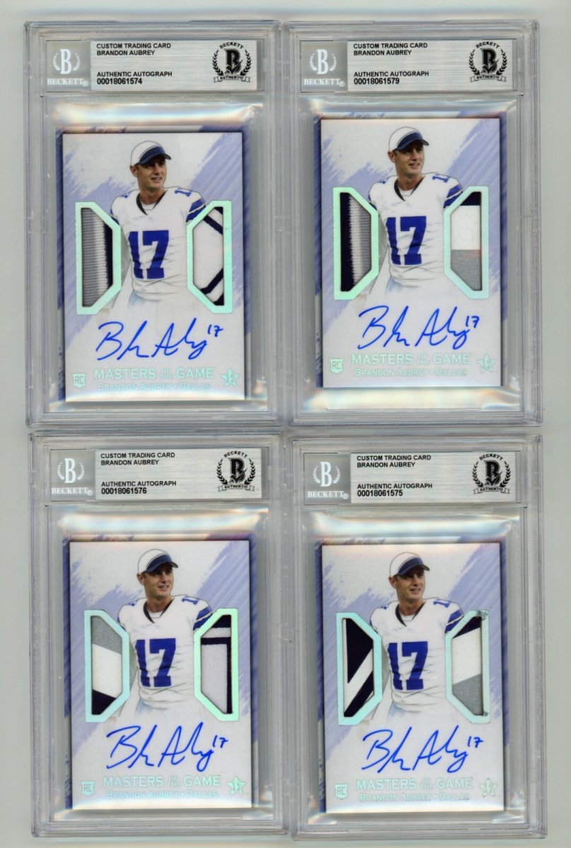 Brandon Aubrey 2023 Hits Memorabilia Silver V RPA Dual Patch Auto RC /17 BGS BAS
