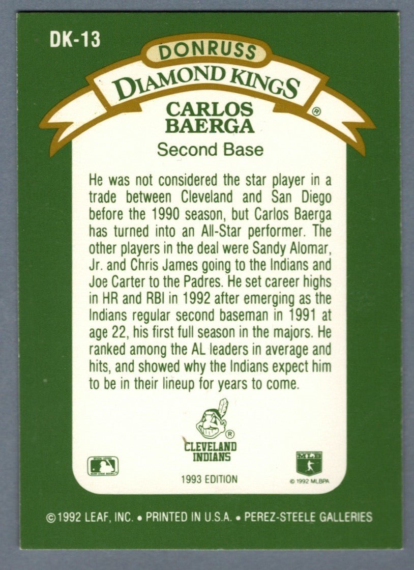 Carlos Baerga Signed 1992 Donruss Diamond Kings #DK-13 LSCM COA Cleveland