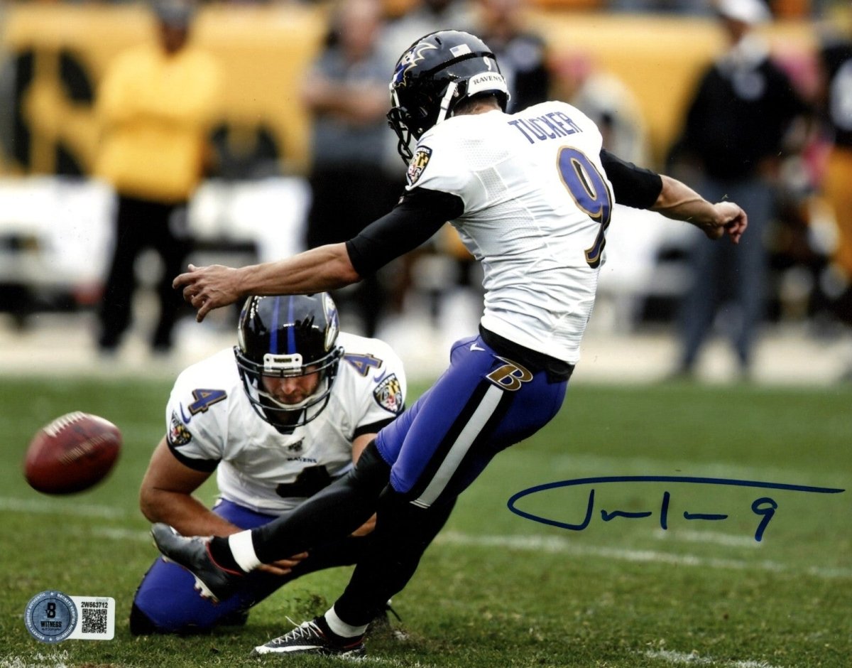Justin Tucker Signed Baltimore Ravens 8x10 Photo Becket Witness BAS COA #2