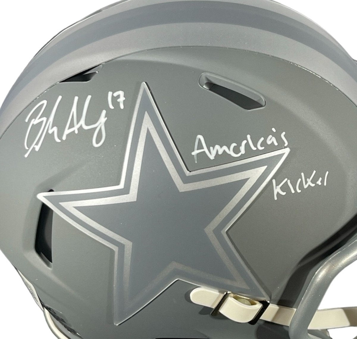 Brandon Aubrey Signed Cowboys Slate Mini Helmet w/ Americas Kicker BAS COA