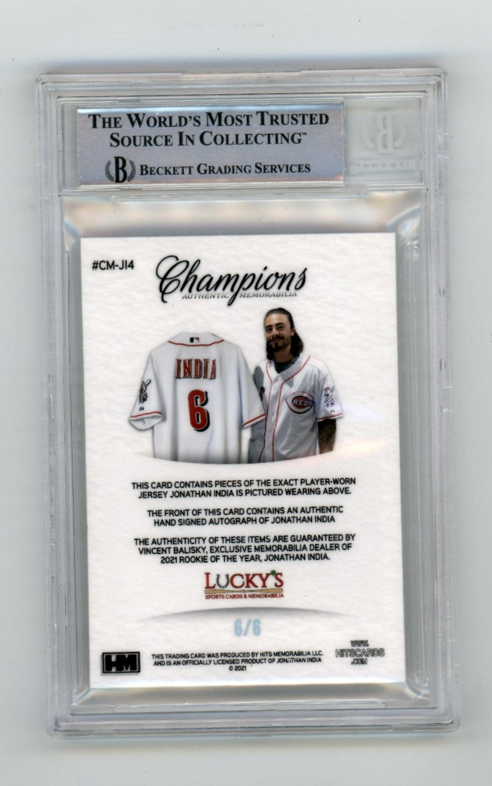 Jonathan India 2021 Hits Memorabilia Champions Ice Patch Auto RC #6/6 BGS