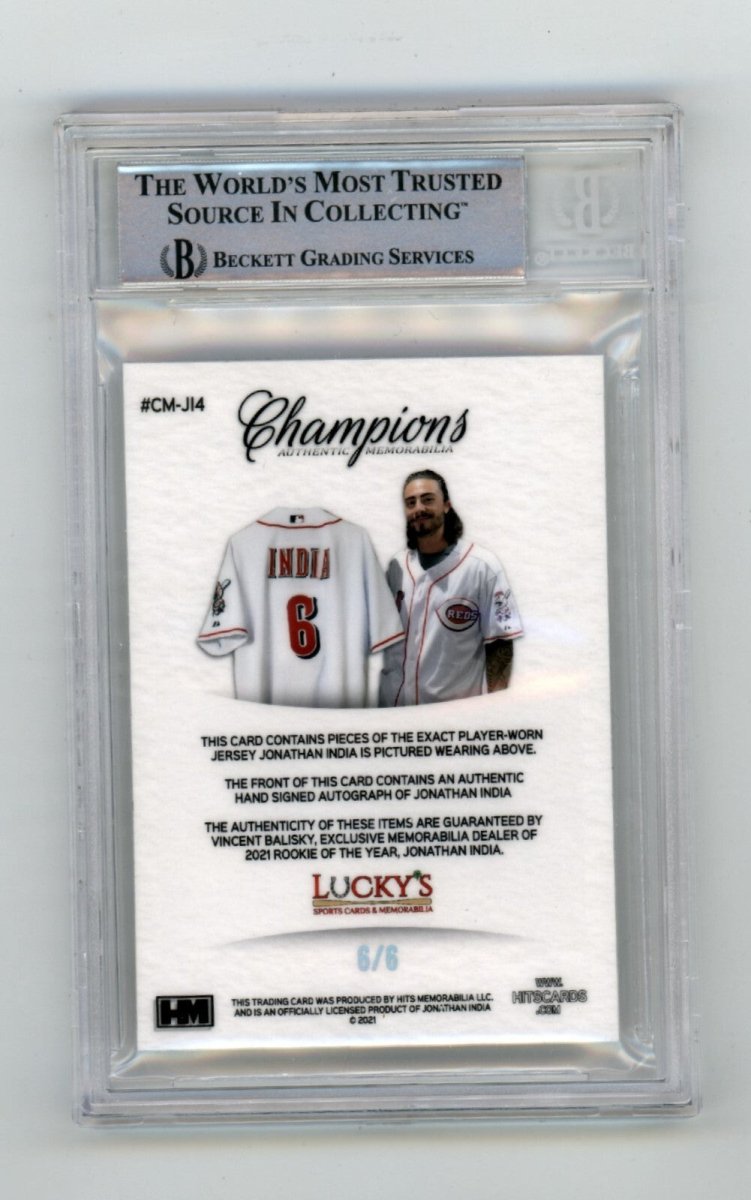 Jonathan India 2021 Hits Memorabilia Champions Ice Patch Auto RC #6/6 BGS