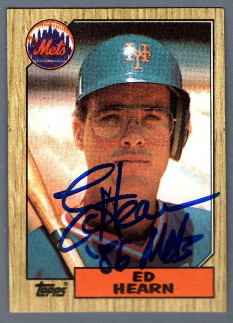 Ed Hearn Signed 1987 Topps #433 Rookie RC w/ 86 WSC LSCM COA New York Mets