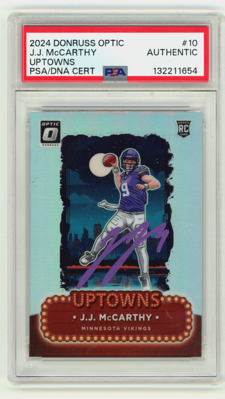 J.J. McCarthy 2024 Donruss Optic #10 Uptowns Signed Prizm RC PSA Authentic Auto