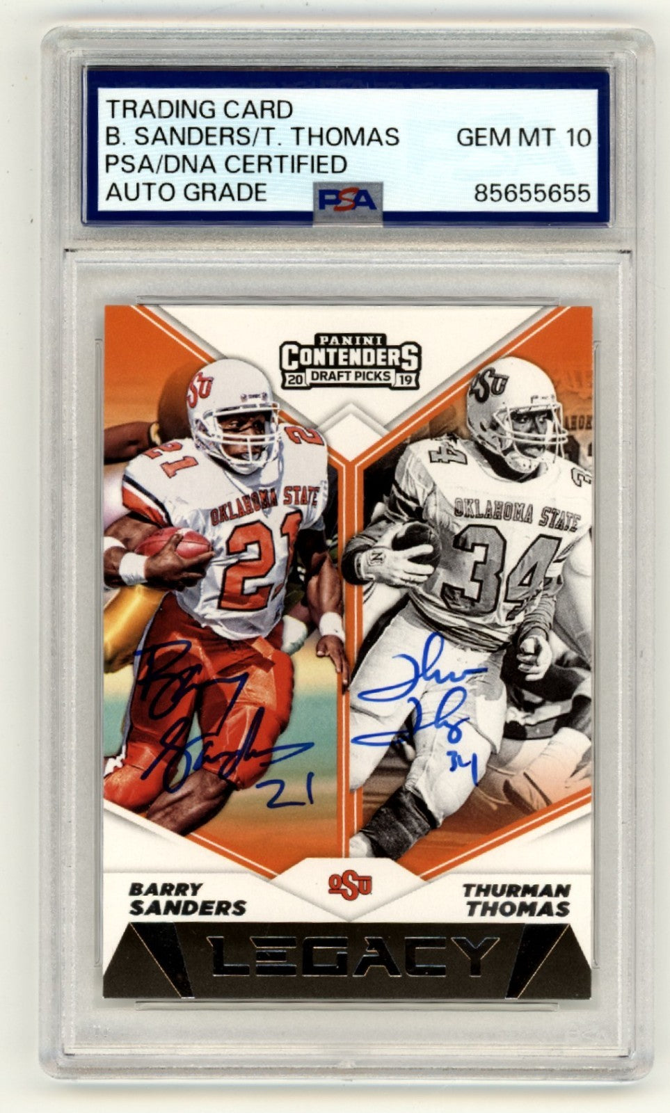 Barry Sanders &amp; Thurman Thomas 2019 Panini Contenders Legacy Signed PSA 10 Auto