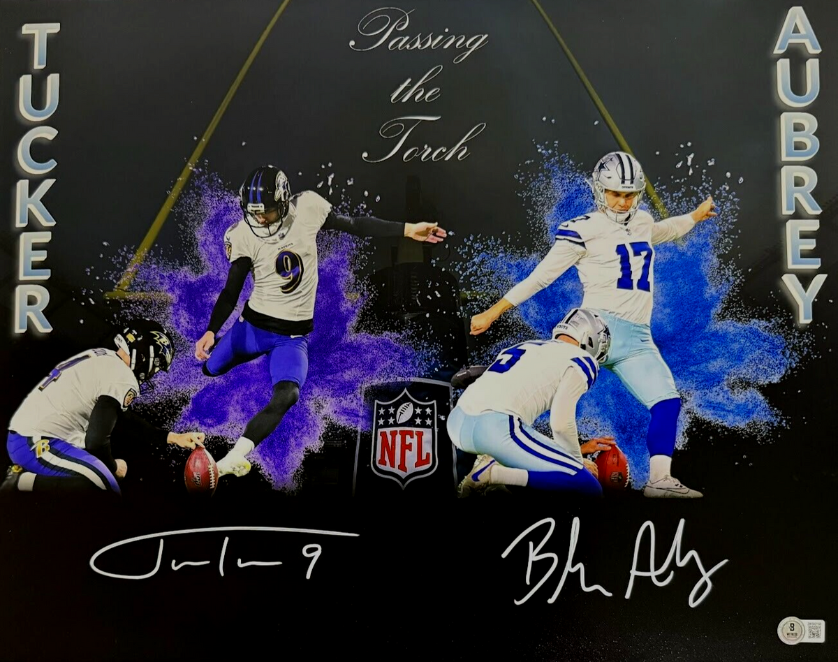 Justin Tucker &amp; Brandon Aubrey Dual Signed Auto 16x20 Photo Beckett Wit. BAS COA
