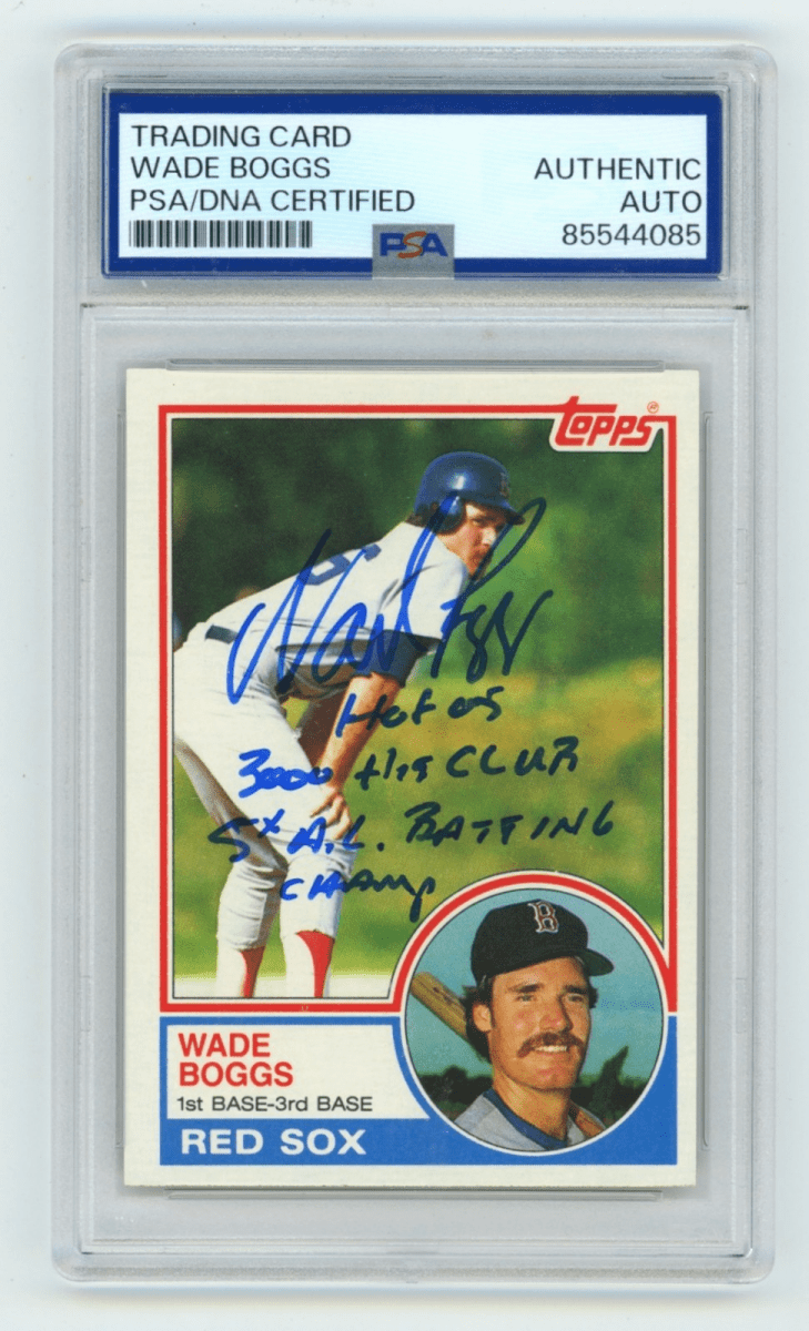 Wade Boggs 1983 Topps #498 Signed Rookie RC w/ 3 Insc. PSA Authentic Auto HOF