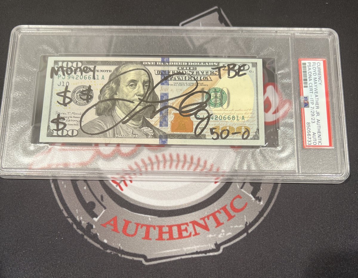 Floyd Mayweather Jr. Signed $100 Bill US Currency x4 Inscription PSA Auth Auto C