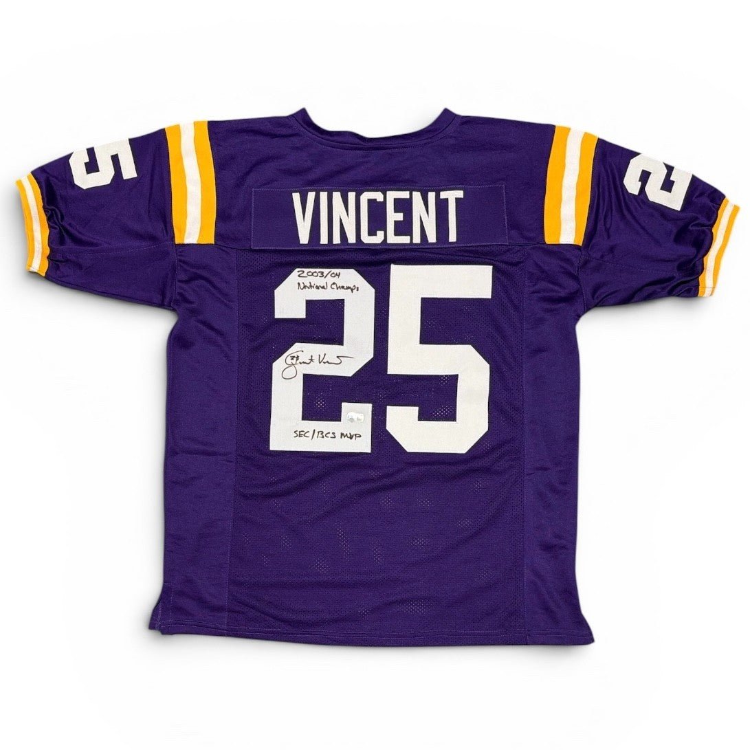 Justin Vincent Signed LSU Tigers Custom Jersey w/ 2 Insc Beckett Witness BAS COA