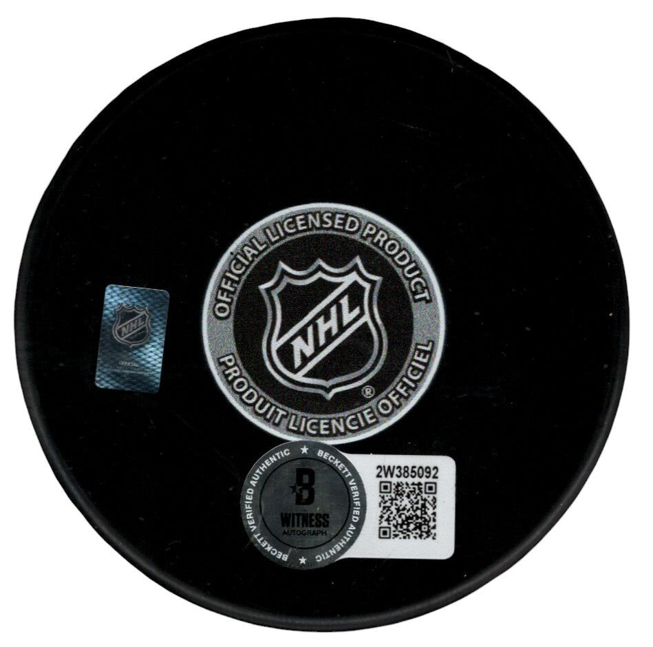 Billy Smith Signed Islanders Puck w/ 80 81 82 83 SC Champ Beckett Wit BAS COA