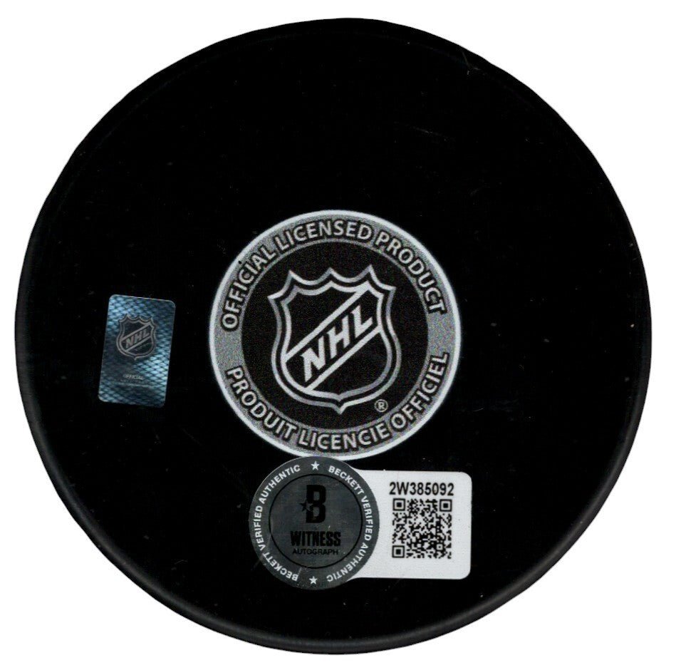 Billy Smith Signed Islanders Puck w/ 80 81 82 83 SC Champ Beckett Wit BAS COA