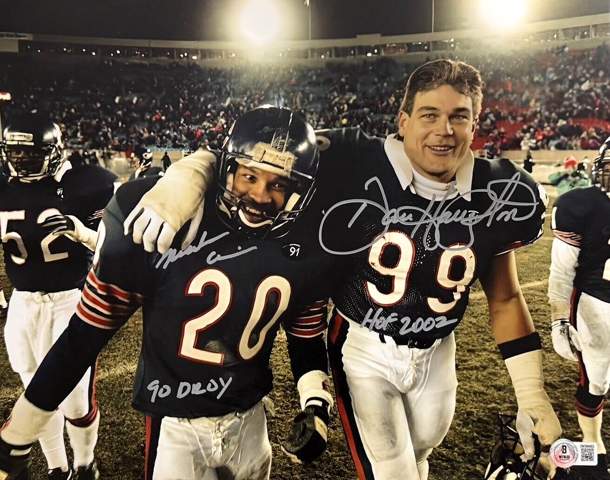 Dan Hampton &amp; Mark Carrier Dual Signed Bears 11x14 Photo w/ Insc Beckett BAS COA