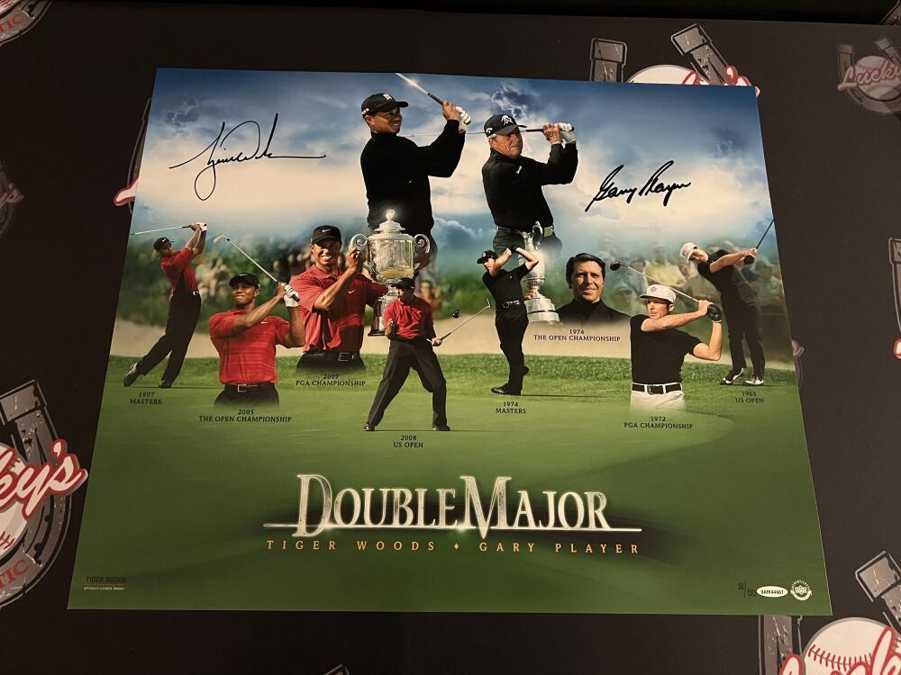 Tiger Woods &amp; Gary Player Signed Auto 20x24 Photo Double Major 31/50 UDA COA