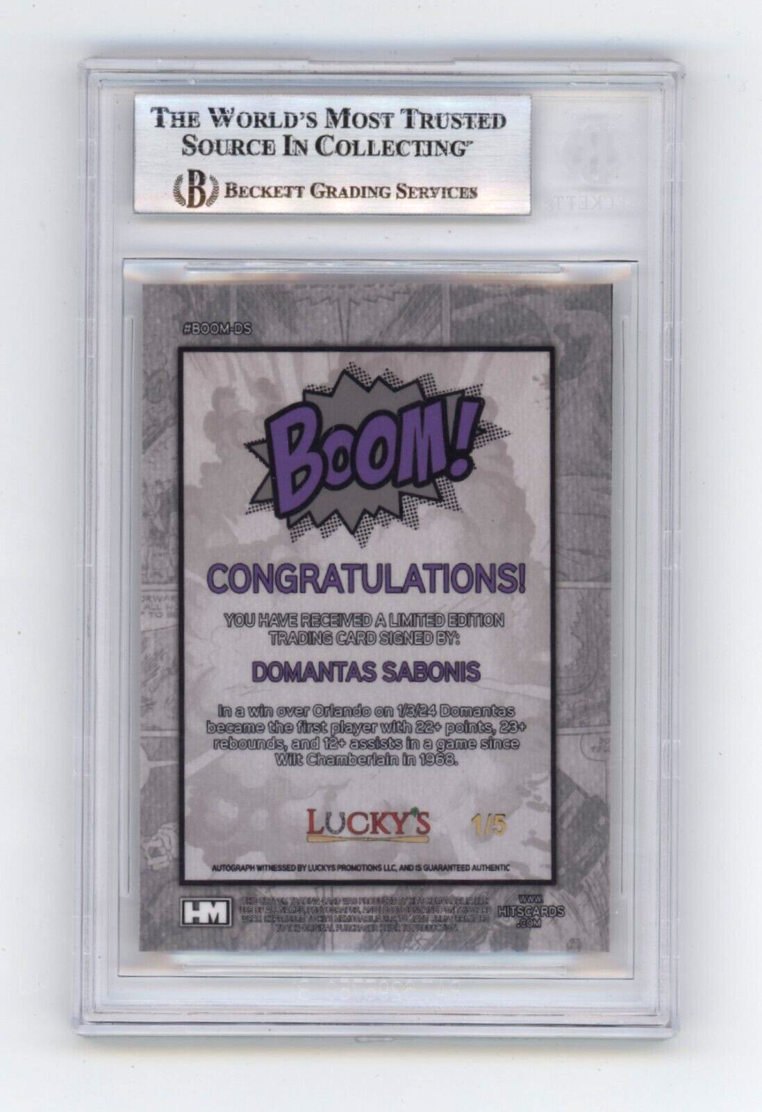 Domantas Sabonis 2024 Hits Memorabilia BOOM Gold #/5 Signed BGS BAS Auto Kings
