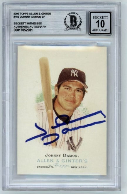 Johnny Damon 2006 Allen &amp; Ginter #150 Signed Beckett BAS BGS 10 Auto Yankees