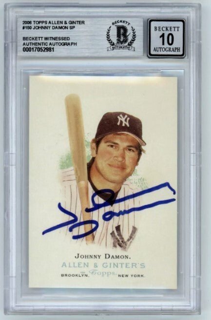 Johnny Damon 2006 Allen & Ginter #150 Signed Beckett BAS BGS 10 Auto Yankees