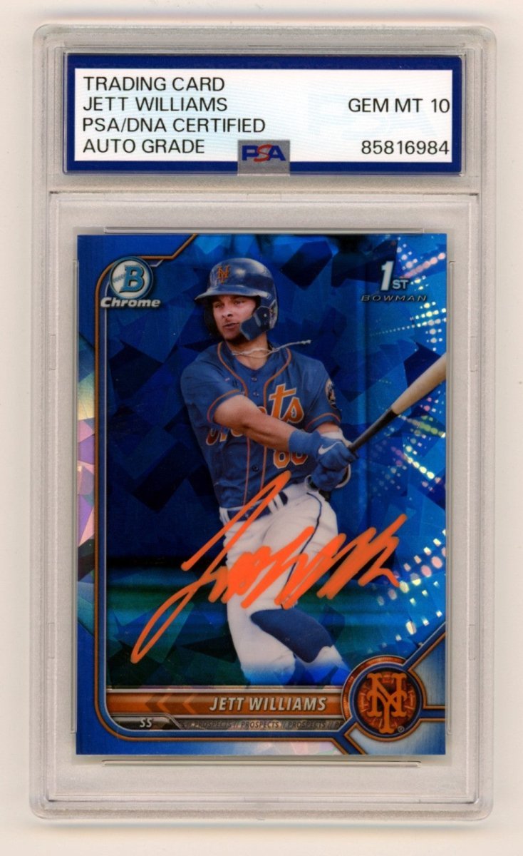 Jett Williams 2022 Bowman Chrome Sapphire 1st Signed Auto Rookie RC PSA 10 Auto