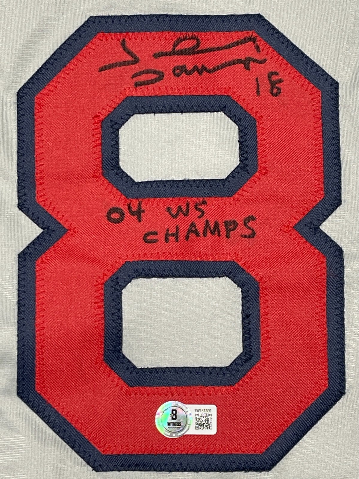 Johnny Damon Signed Red Sox Custom Jersey w/ 04 WS Champs Beckett Wit BAS COA