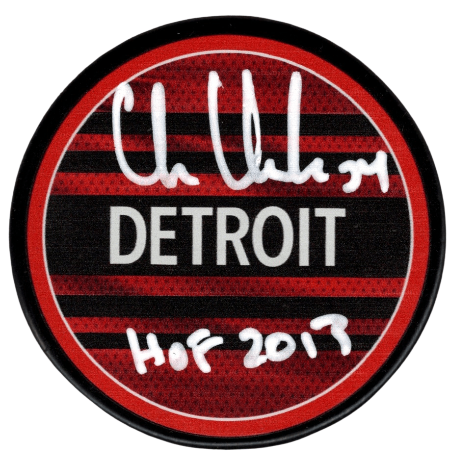 Chris Chelios Signed Auto Red Wings Reverse Retro Puck HOF 2013 Beckett BAS COA