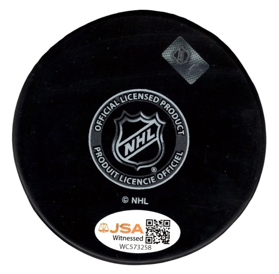 Joe Mullen Signed Autographed Penguins Logo Puck w/ HOF 2000 JSA Witness COA