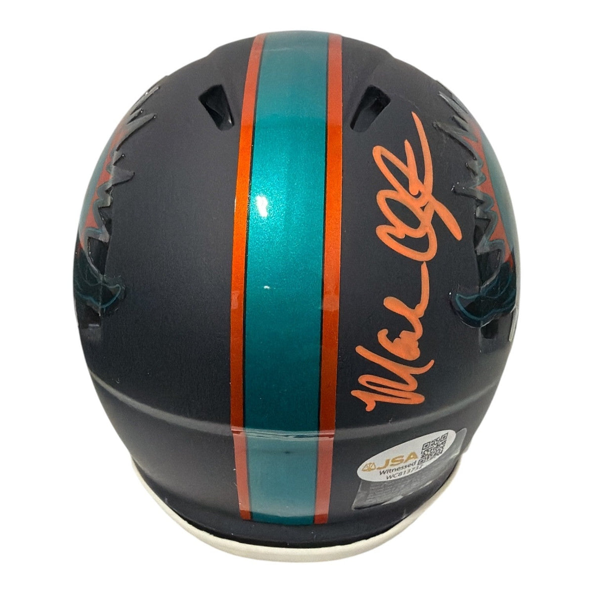 Mark Clayton &amp; Mark Duper Dual Signed Dolphins Rivalries Mini Helmet JSA Wit COA