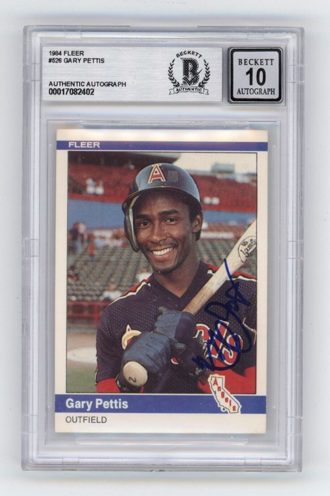 Gary Pettis 1984 Fleer #525 Rookie RC Signed Beckett Witnessed BAS BGS 10 Auto