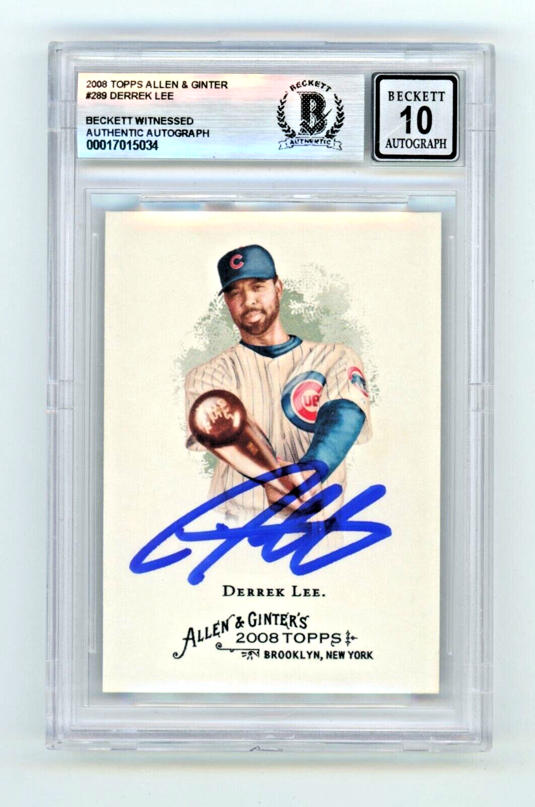 Derrek Lee 2008 Topps Allen &amp; Ginter #289 Signed Beckett Wit BAS BGS 10 Auto