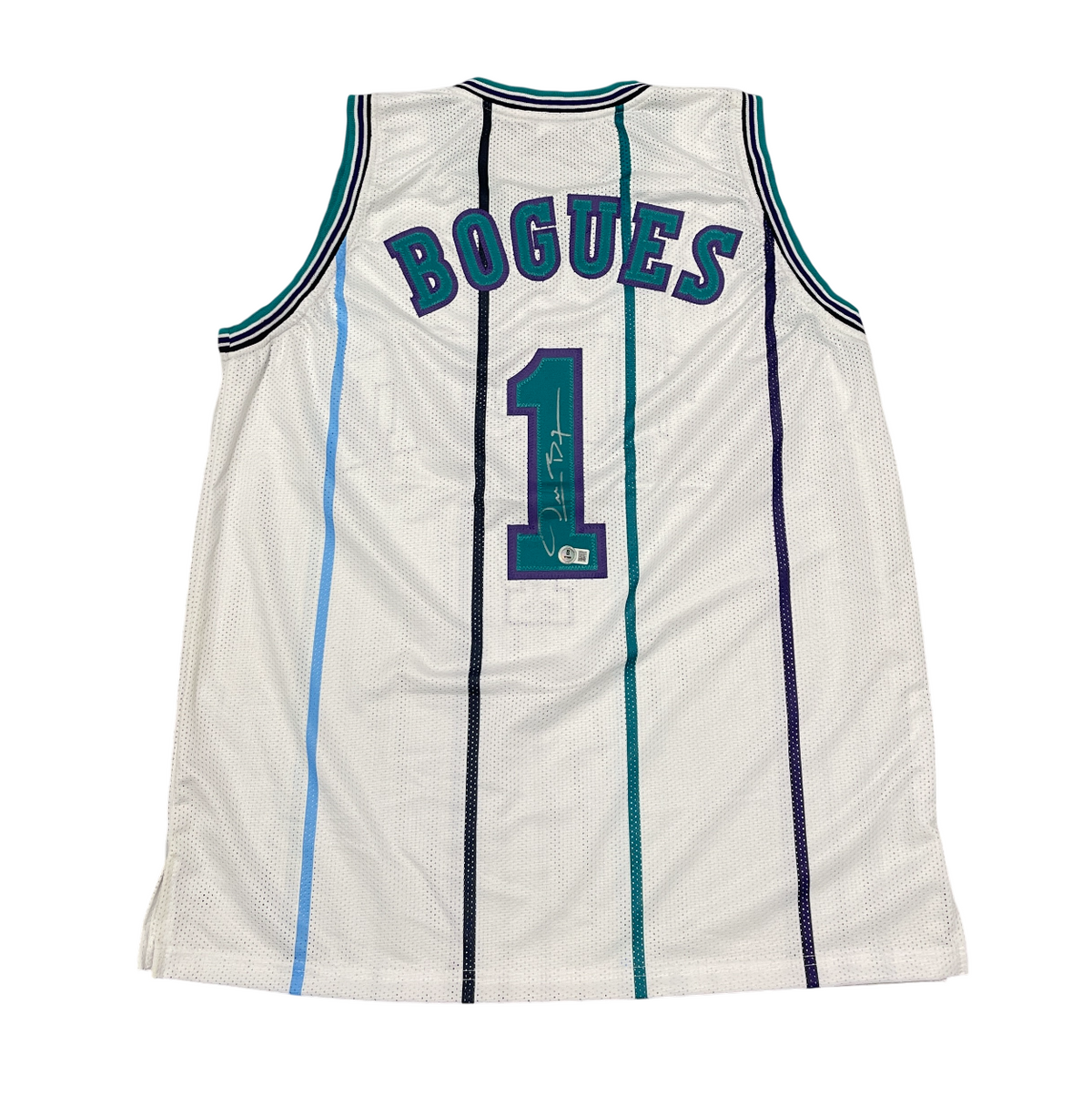 Muggsy Bogues Signed Hornets Custom White Jersey Beckett Witness BAS COA