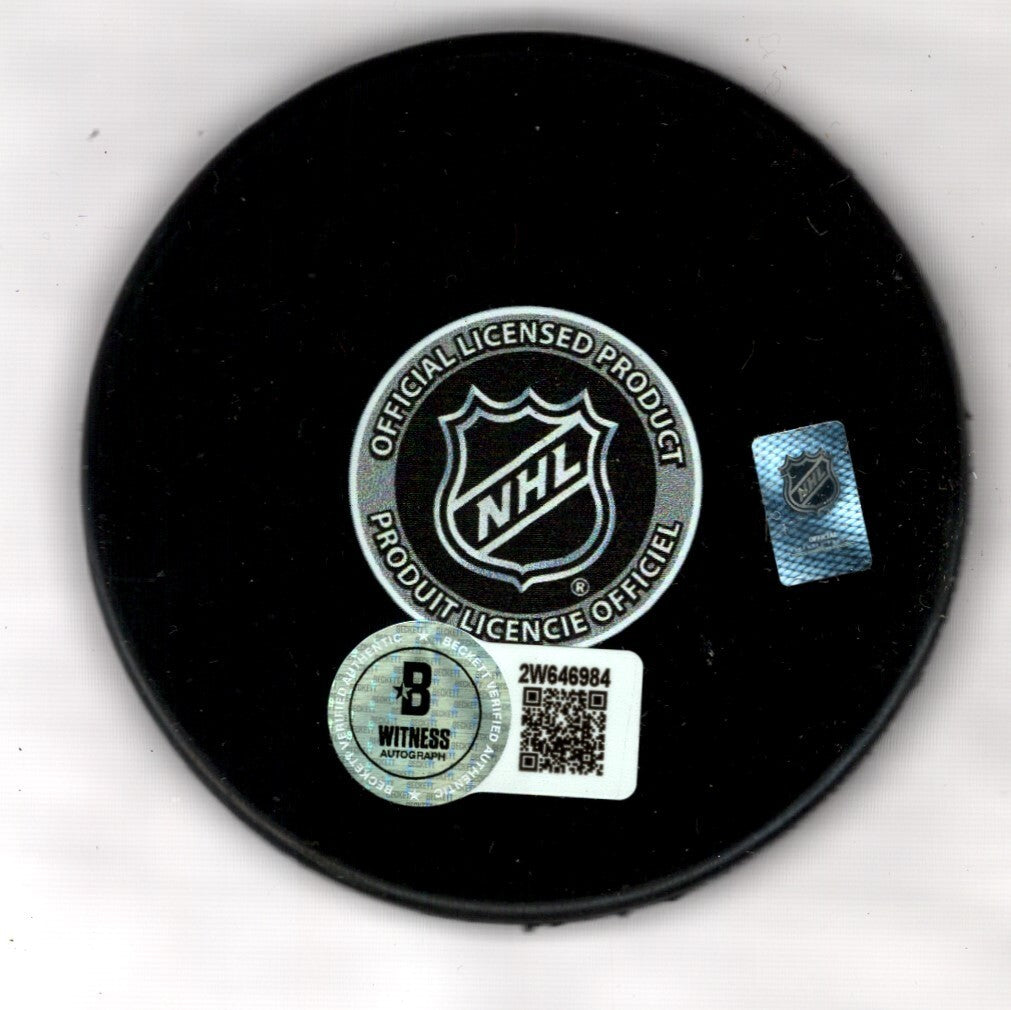 Brett Hull &amp; Adam Oates Signed Auto Blues 50th Anniversary Puck Beckett BAS COA